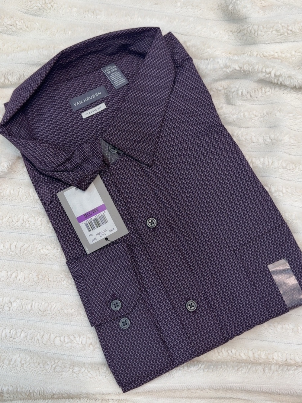 Van Heusen Men's Dark Purple Micro-Pattern Dress Shirt